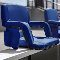 Flash Furniture FV-FA090-BL-2-GG Set of 2 Blue Portable Lightweight Reclining Stadium Chairs with Armrests, Padded Back & Seat - Storage Pockets & Backpack Straps
